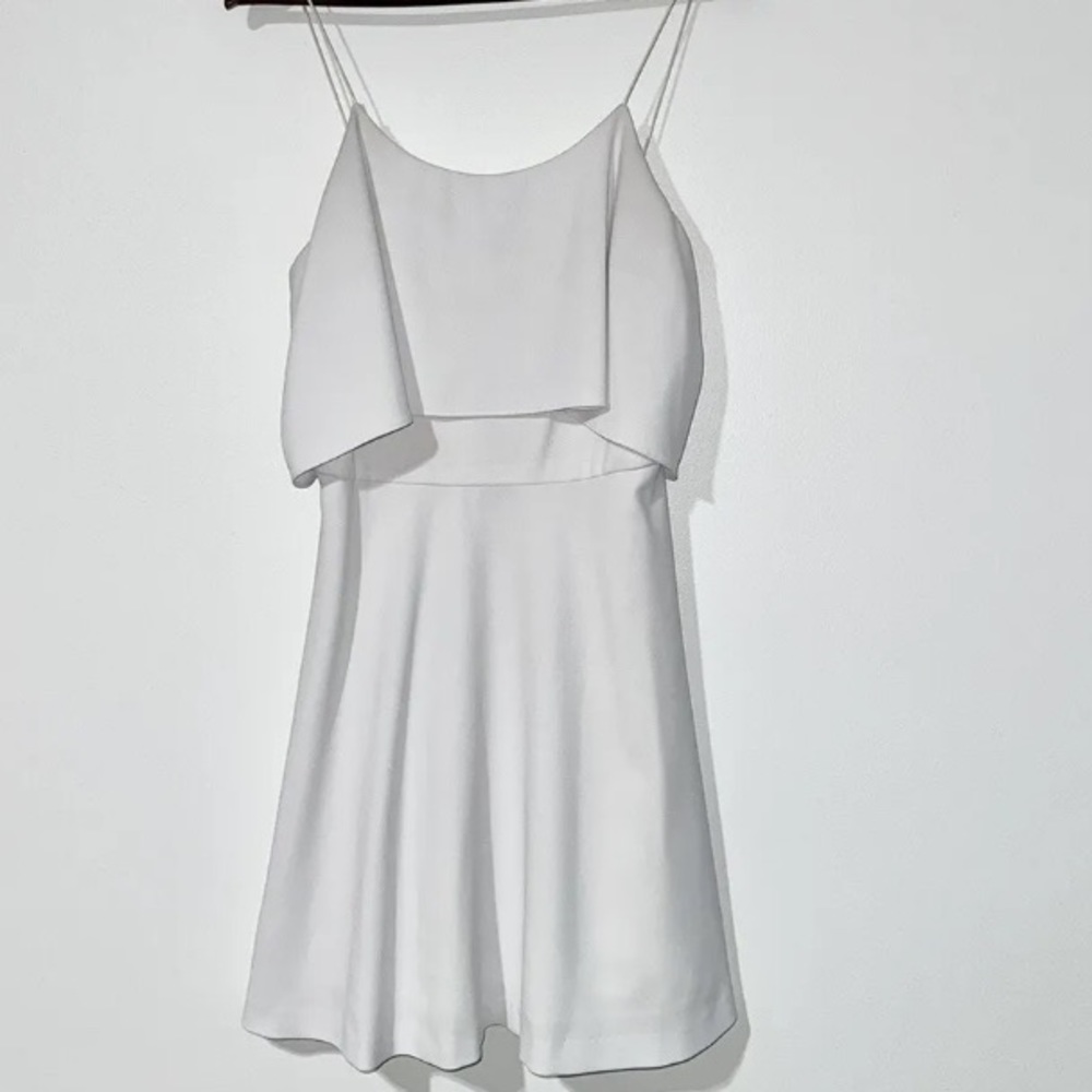 Alice + Olivia White Silk Blend Crepe Flounce Ruffle Popover Bodice Mini Dress - Picture 6 of 14